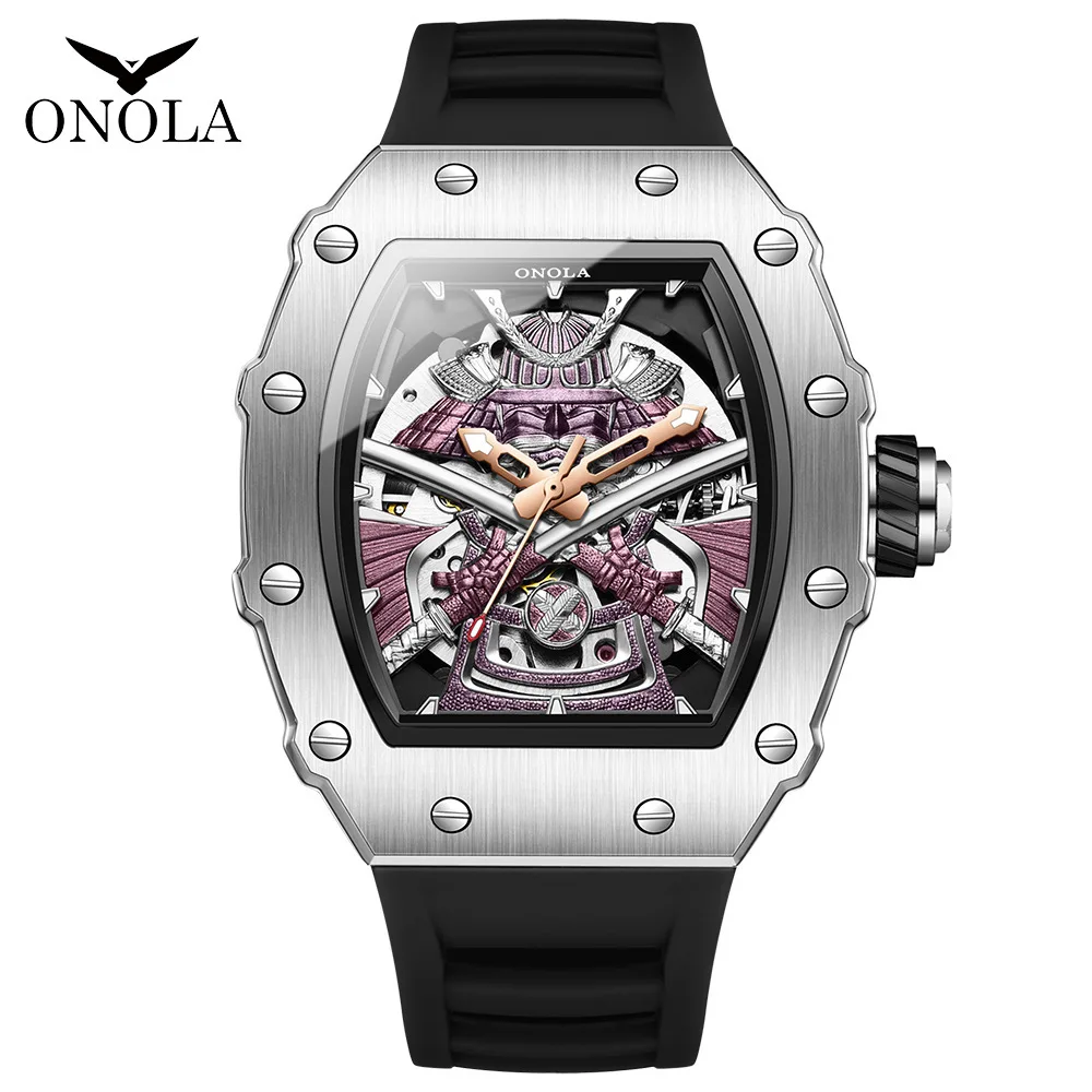 ONOLA Automatic Movement Mechanical Watches for Men Fashion Black-warrior Hollow High Quality Waterproof Mens Watch Reloj Hombre 6