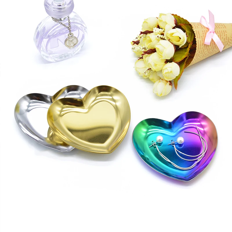 Modern Simple Metal Stainless Steel Heart Shape Storage Tray Jewelry Display Tray  Ring Watch  Storage Multi-functional Tray 4