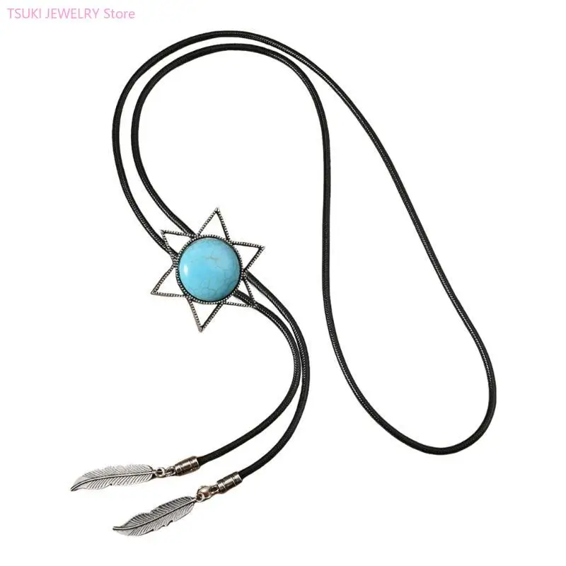 62KE Vintage Türkise Feder Bolo Krawatte Halskette Krawatte Cowboy Schmuck Krawatte – Detail 8