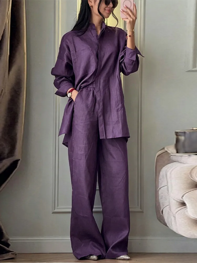 Spitzenrock, Hemd, weit geschnittene Hose, 3-teiliger Anzug für Damen, elegante Bluse mit Reverskragen, langen Ärmeln und Einreiher, Old-Money-Outfit – Detail 22