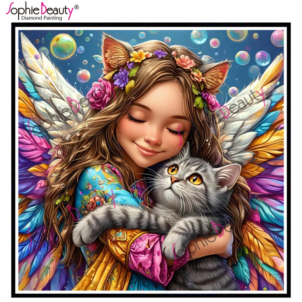 Sophie Beauty Quadrat voller Fee Staub Harz Diamant Malerei süße Mädchen Katze Kristall Bohrer Diamant Stickerei AB Stein Mosaik Kunst – Detail 10
