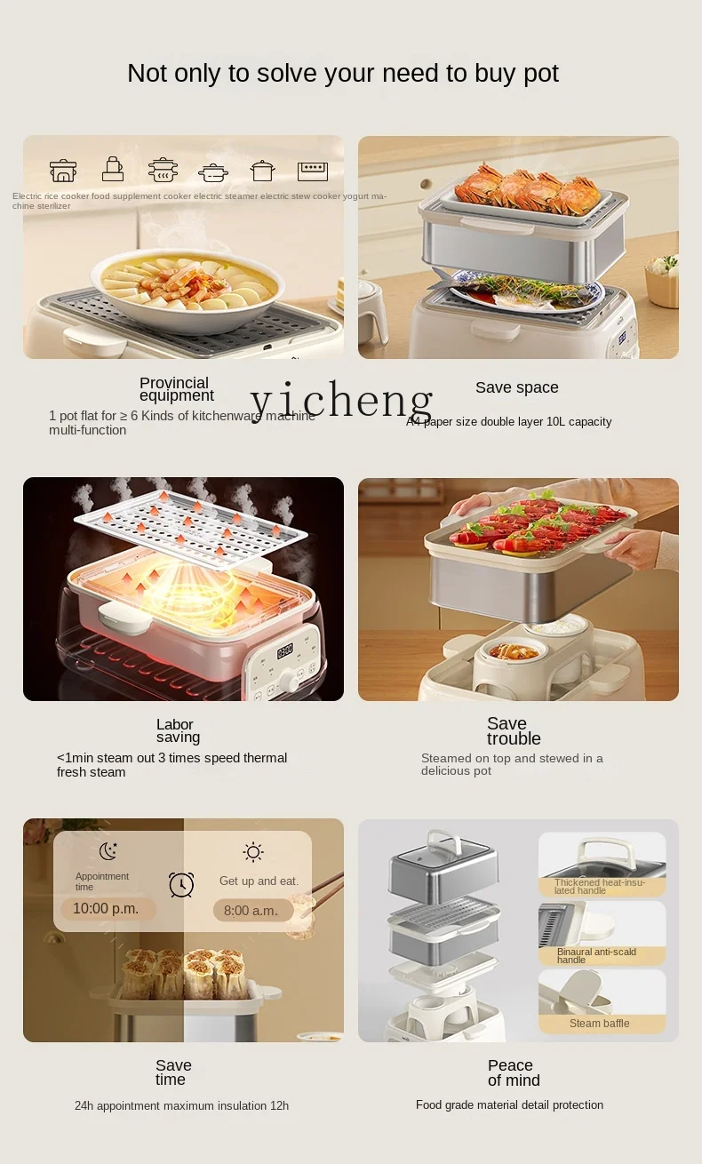 Tqh Steamed Stew Pot Household Double-Layer Stewed Multi-Functional Soup Cooking Food Supplement Electric Steamer