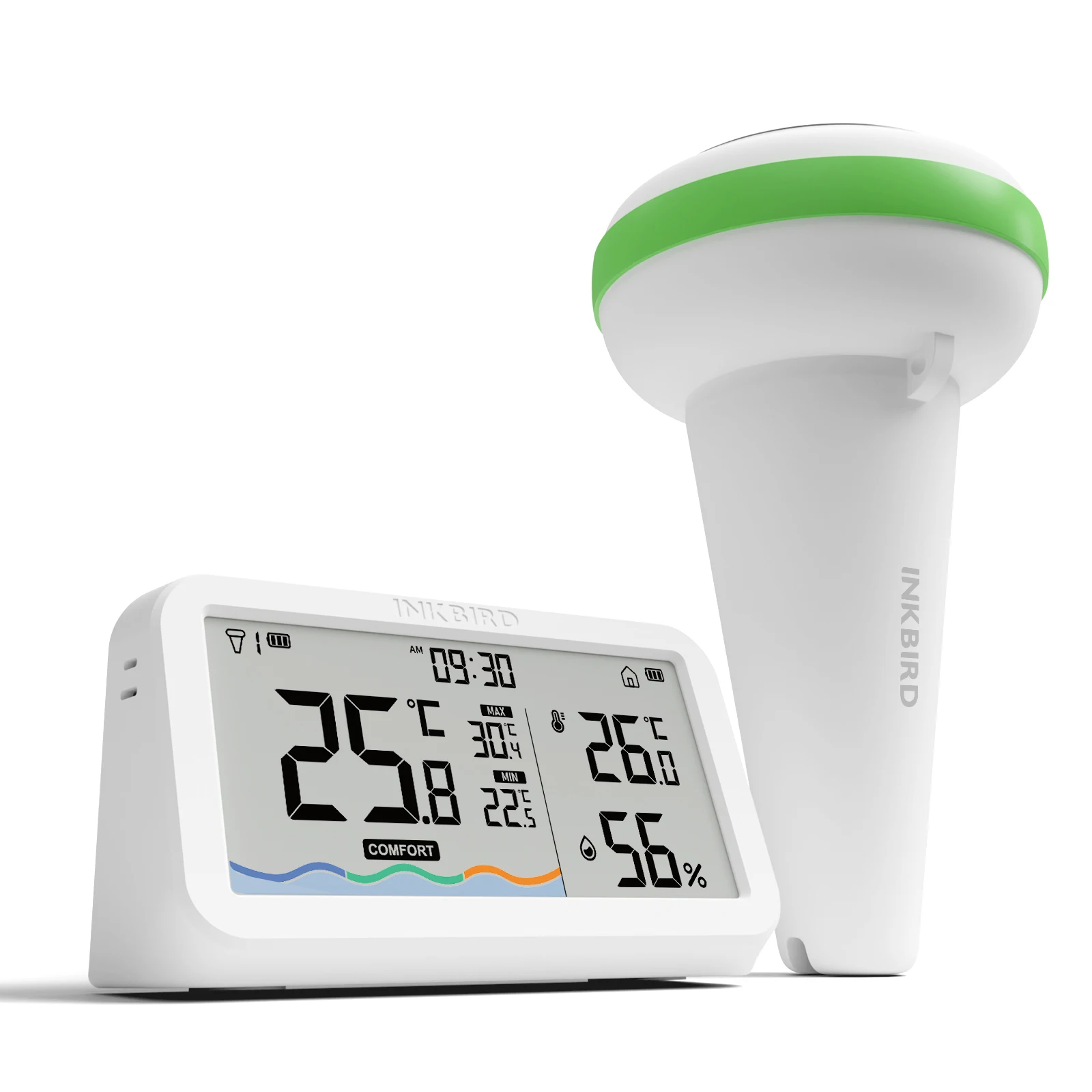 INKBIRD Solar Wireless Pool Thermometer Set IP68 Waterproof Pool Tub with Temperature Monitor 300m/980ft For Swimming Pools
