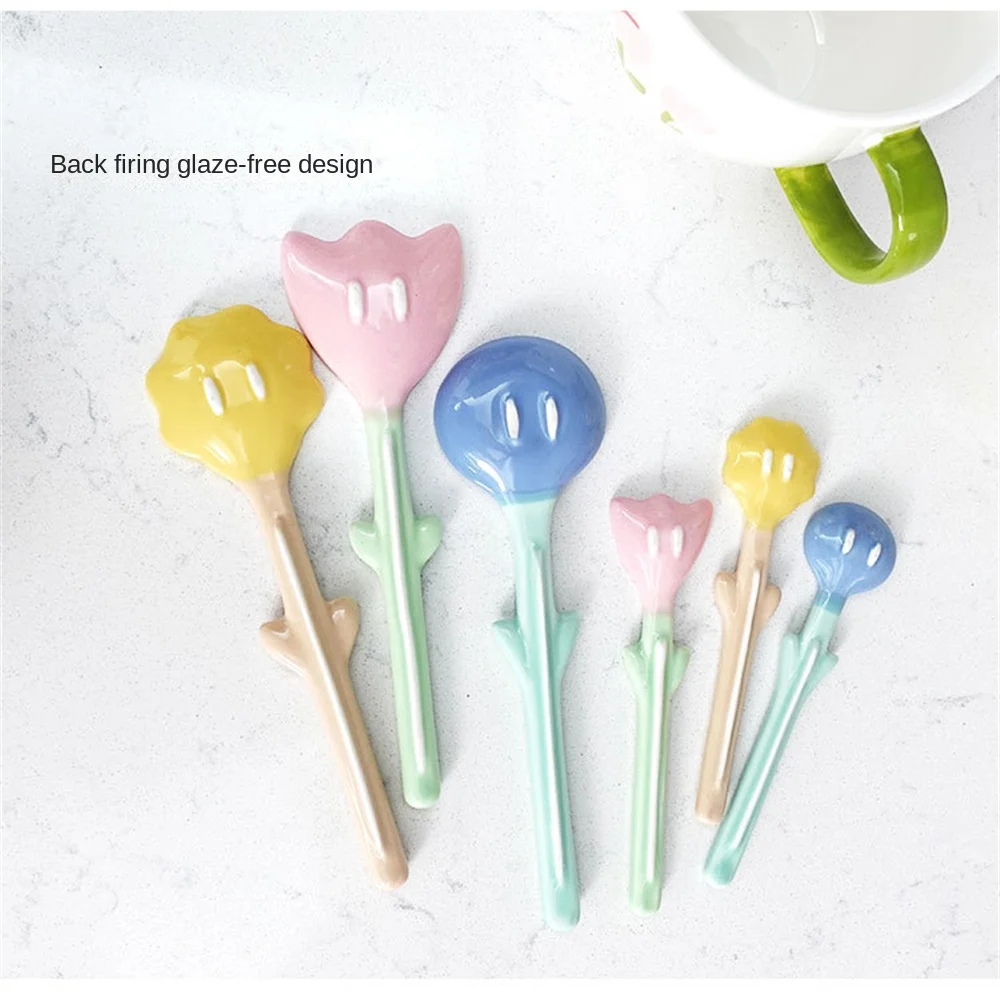 Rice Spoon Creative Beautiful Light Luxury Retro Tulip-shaped Three-dimensional Tableware Ice Cream Spoon Ceramic Coffee