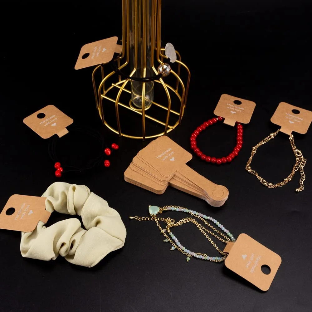 50 stücke selbst klebende faltbare Display-Karte Halskette Armband Schmuck hängen Preis schild für kleine Unternehmen Schmuck Display-Verpackung – Detail 7