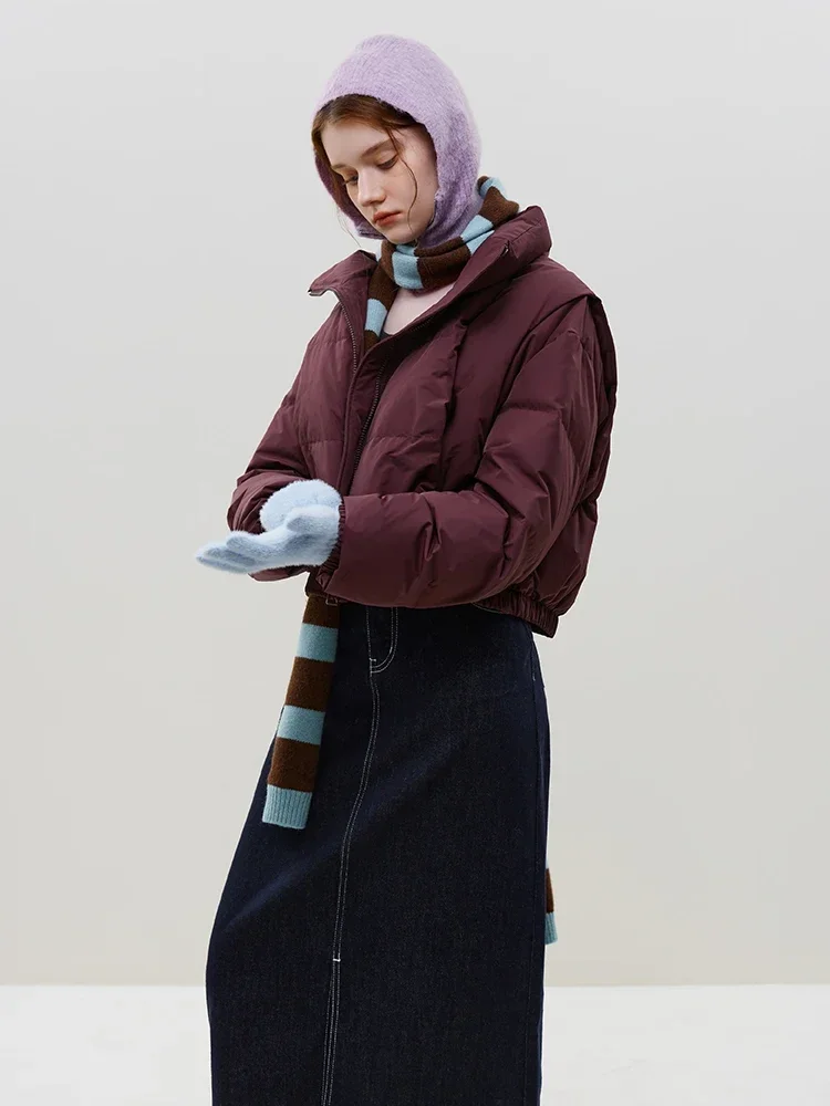 FSLE 117G Filling Capacity Korean Style Women Casual Style Short Down Jackets Stand Collar Solid Commuter Winter Coats Down Coat