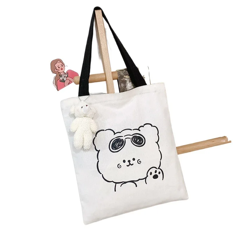 No Zipper Canvas Bag Student Fashion Cartoon Hand Gift Leisure One Shoulder Shopping Handheld Cute Canvas Bag