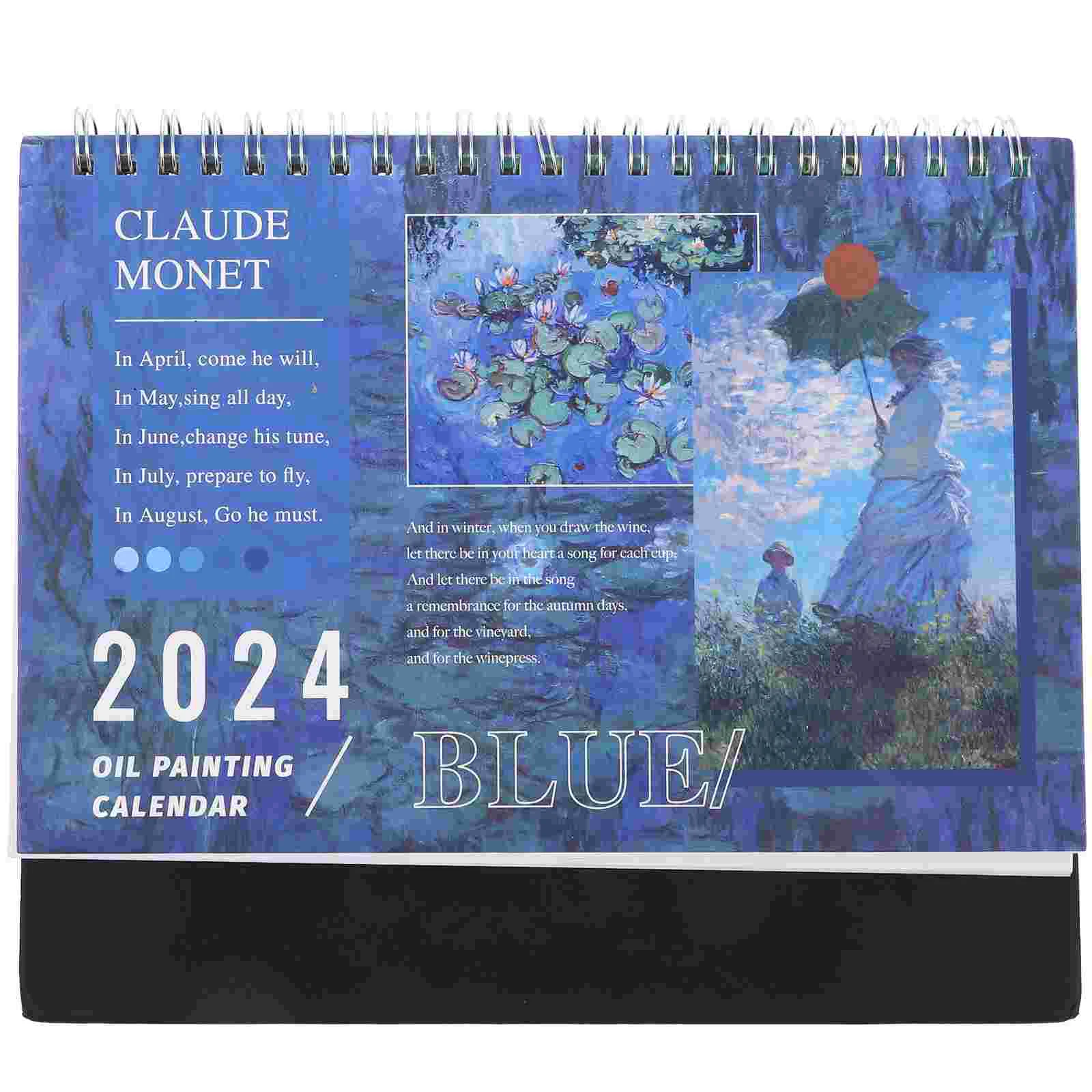 

Standing Flip Desk Calendar 2024 Monet Oil Painting Schedule Planner Spiral Bound Freestanding Calendar