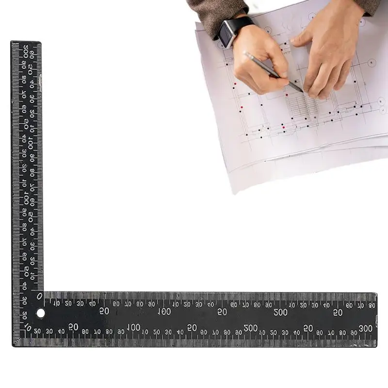 L 모양 눈금자 사각형 DIY PU 가죽 수제 바느질 자, 수제 바느질 레이아웃 측정 도구, 가죽 공예 블랙 강화