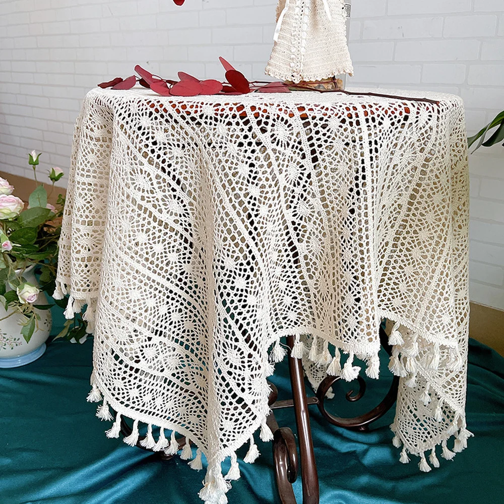 Vintage Knit Hollow Decorative Table Cloth Handmade Crochet Lace Dining