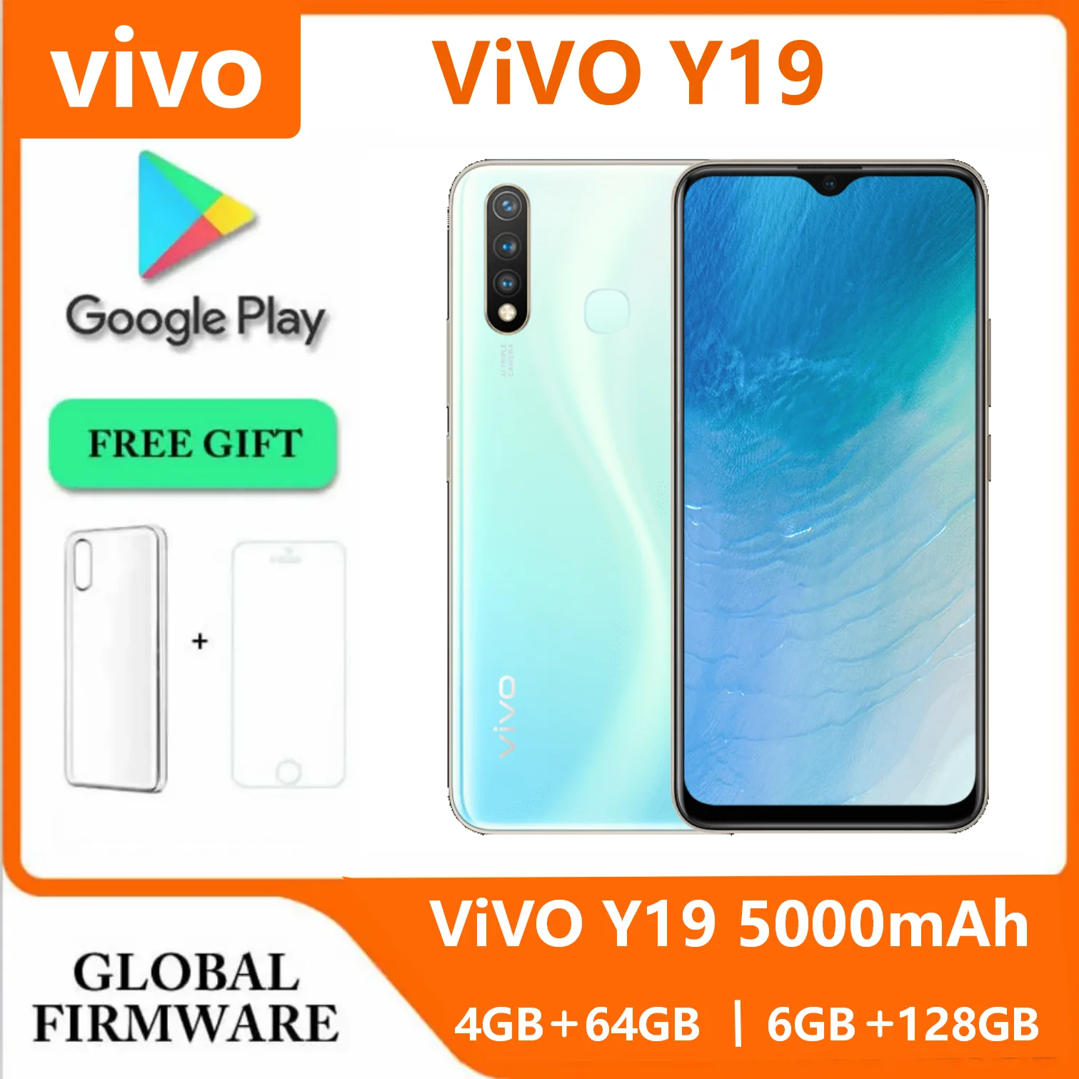 Original VIVO Y19 6GB 128GB 5000mAh Four cameras Dual-Engine Fast Charge 1080 × 2340 FHD+ 6.53-inch Android 9 4G Smartphone