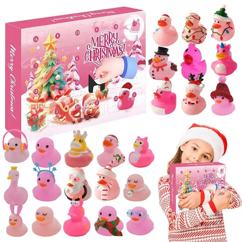 Christmas Countdown Calendar Pink Duck Gift Box Household Collectible Figures Duck Ornaments For Kids Toys