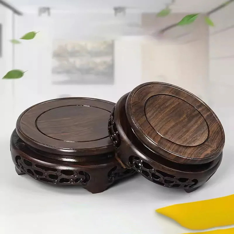 Solid Wood Bracket, Bonsai Vase, Flower Pot, Incense Burner, Buddha Statue, Wooden Rosewood Circular Base