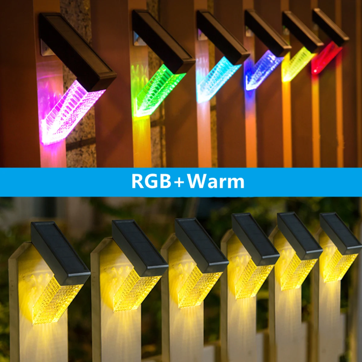 2 pezzi luci solari per recinzione, gradini, luci esterne, impermeabili, 7 colori che cambiano, lampada a energia solare, decorazione per patio, scale, giardino, recinzione_voghion.com