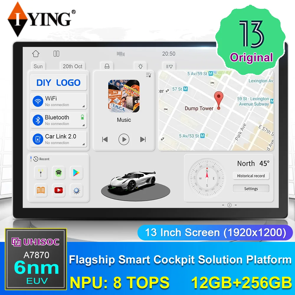 자동차 멀티미디어 비디오 플레이어 카플레이, GPS 네비게이션, 안드로이드 13, 360 도 어라운드, 13 인치, 8G, 256G, A7870 