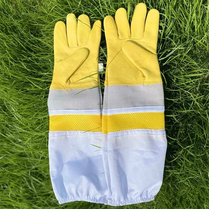 Beekeeping Tools Protective Gloves Sheepskin Gloves Yellow Canvas Medium Yellow Mesh
