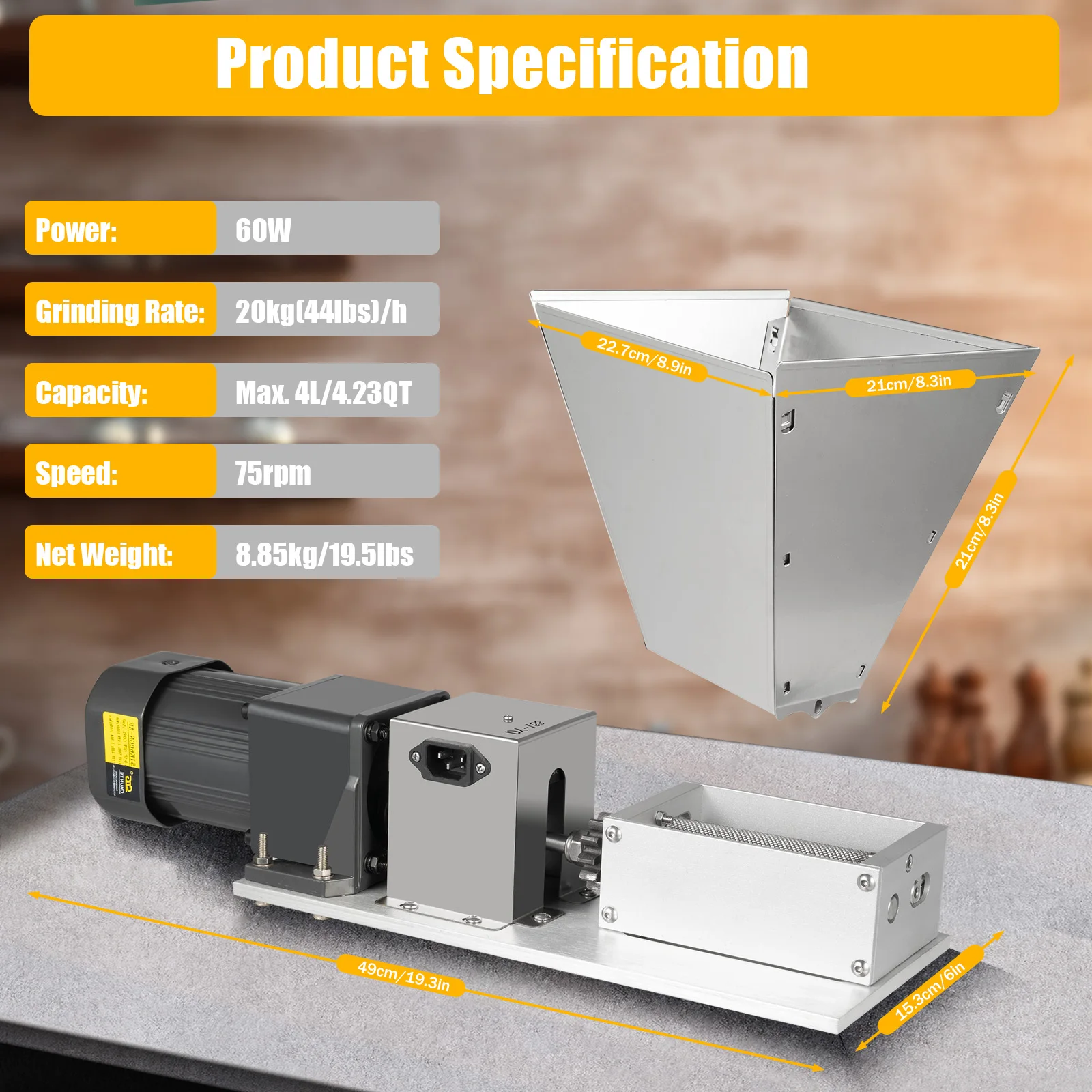 110V Electric Grain Mill Grinder 2 Roller Crusher Heavy Duty Malt Mill Homebrew Crusher
