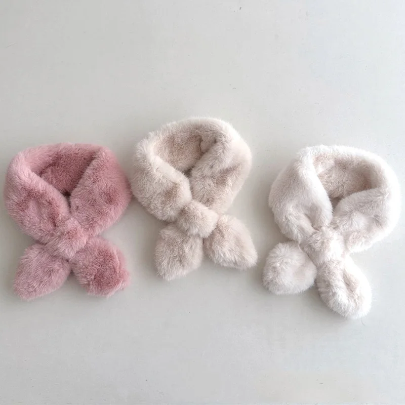 New Brand Scarf for Baby Warm Scarves Girls Winter Toddler Rabbit Fur Cross Knitting Wool Scarf for Kids Soft Collar Scarves