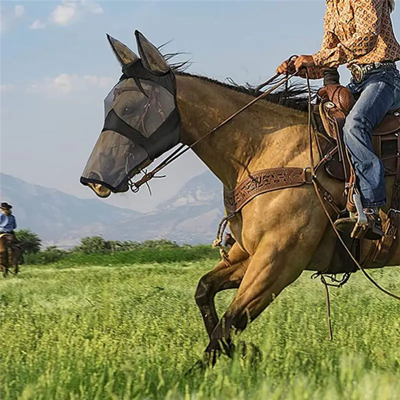 통기성 있는 말 파리 방지 마스크, 귀가 있는 슈퍼 컴포트 UV 보호 조절 가능한 말용 파리 방지 마스크