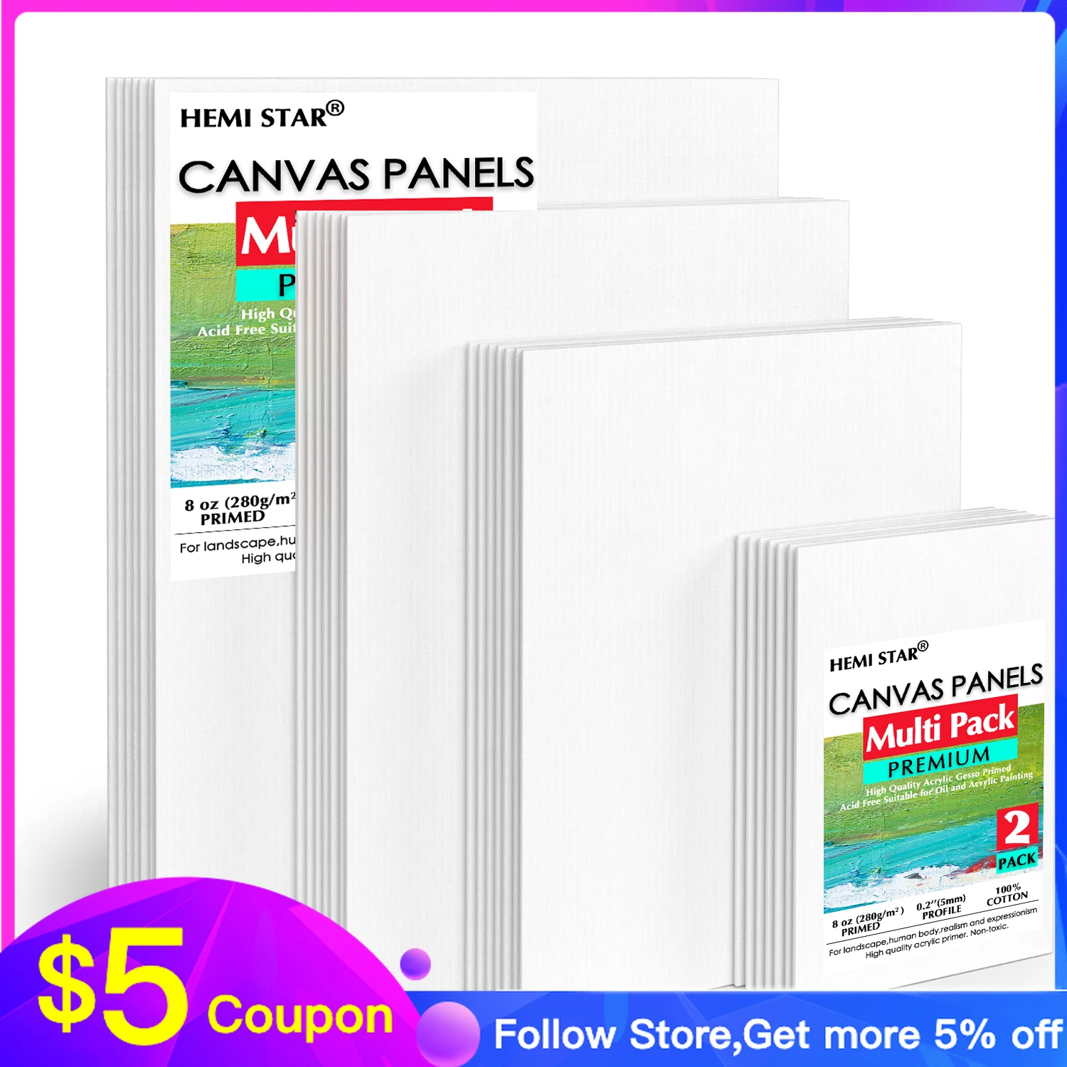 CanvasPanels2PiecesPrimedAcidFree100CottonWhitePaintCanvas