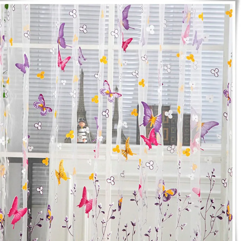 1PC Sheer Curtain for Bedroom Living Room Decoration Print Window Panel Romantic Butterfly Curtains Pattern 100CMx200CM Curtains medium