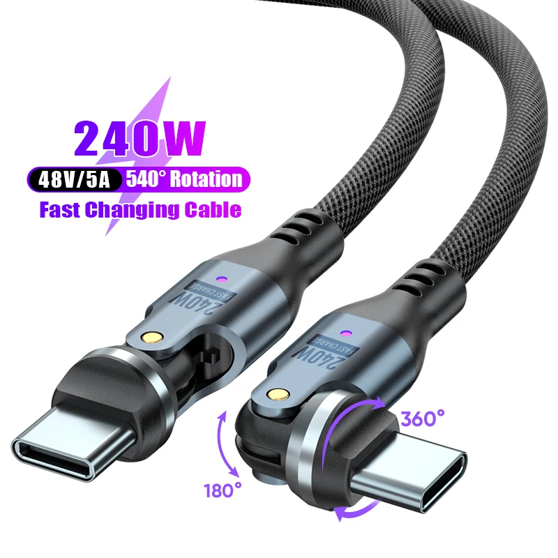 รูปสินค้า สายชาร์จ USB-C หมุนได้ พร้อมไฟแสดงสถานะ