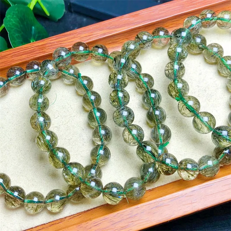 

Natural Tourmaline Rutilated Quartz Bracelet Quartz Jewelry Stretch Bangle Children Birthday Gift 1pcs 9MM