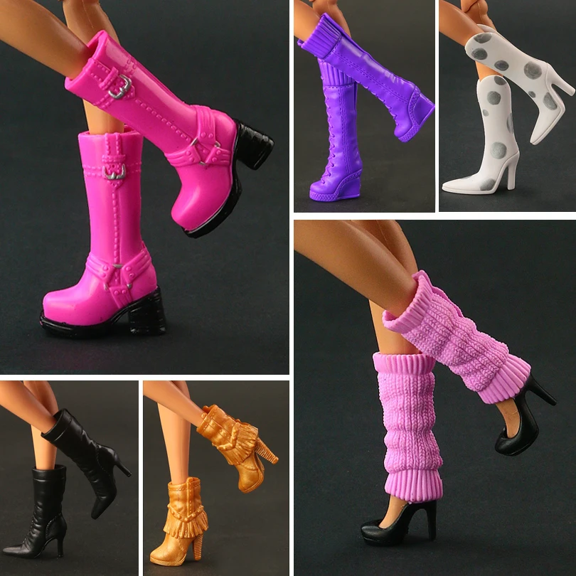5 Pair Long Boots Casual High Heel Shoes Accessories Mix Style for Barbie Doll 