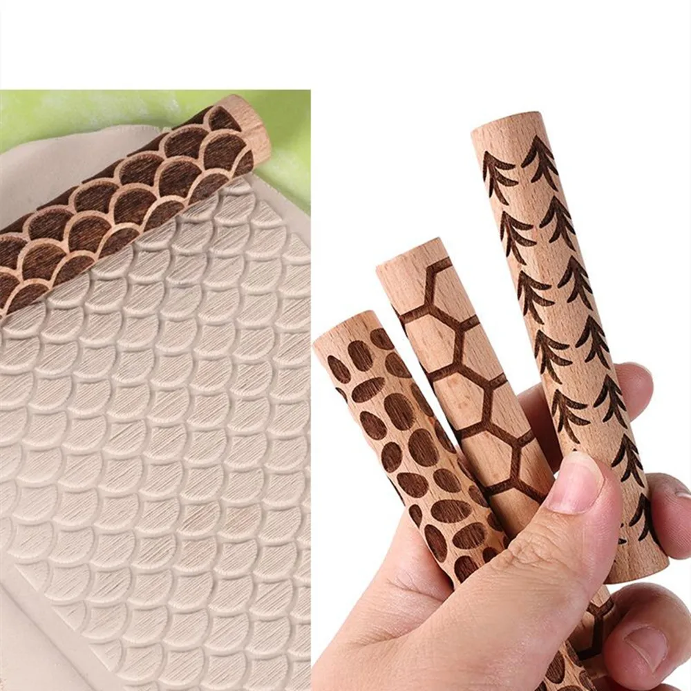 Polymer Clay Tools Clay Sculpting Tools Pottery Sculpting Tools Clay Craft Tool Polymer Clay Roller Pottery Texture Tool Ceramic Stamp Mud Pressed Embossed Pattern Rolling Pin Earring Jewelry Making Sup Tool