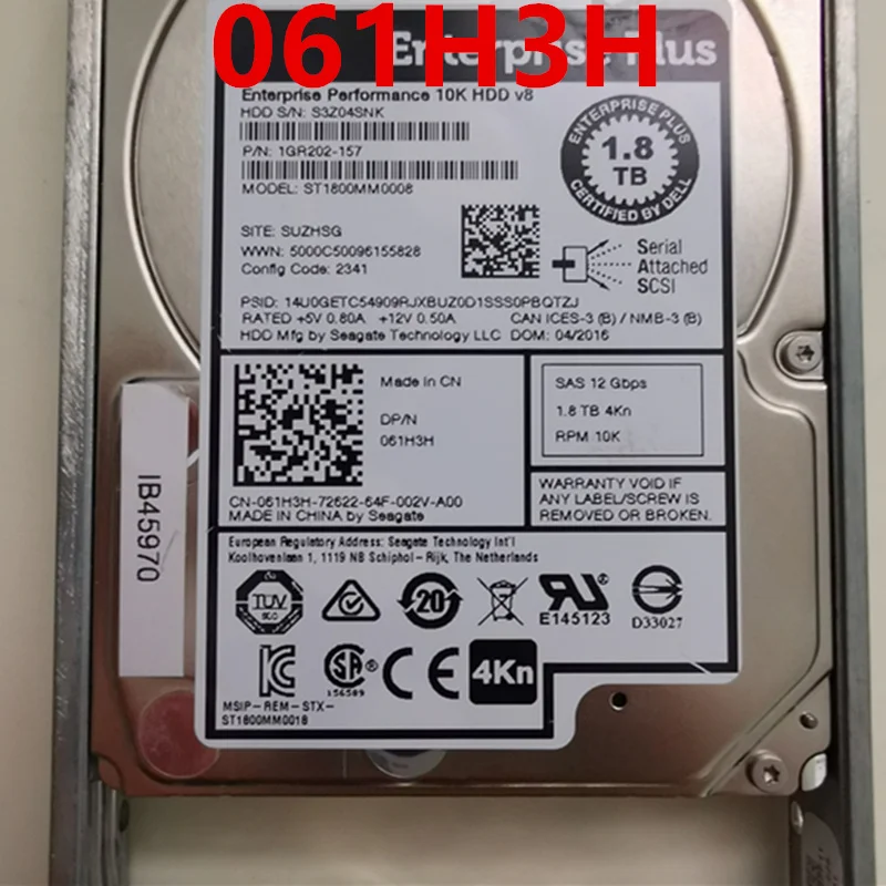 Dell 90% 테라바이트 1.8 &2.5 MB SAS 128 RPM 용 10000 새 원본 하드 디스크, 061H3H 61H3H ST1800MM0008 용