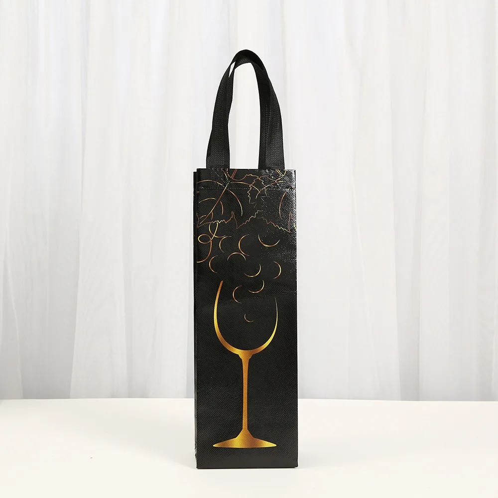 Luxury Non-Woven Wine Bottle Gift Bags – Reusable Tote with Golden Wine Glass Design, W... - SKU NWBB1406 - UGI Packaging