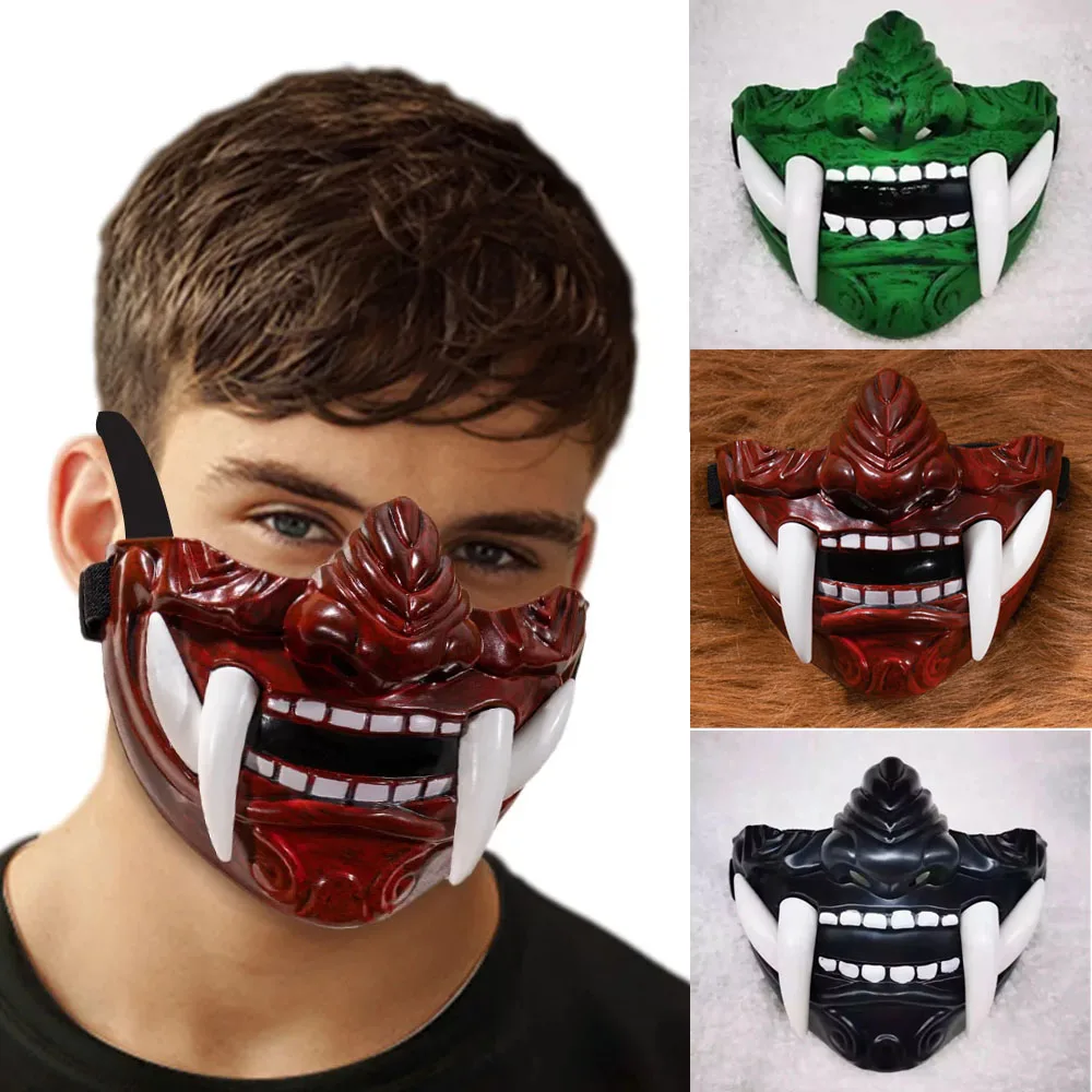 

Samurai Prajna Mask Cosplay Japanese Oni Demon Ghost Face Killer Thicken Plastic Masks Halloween Decorative Party Costume Props