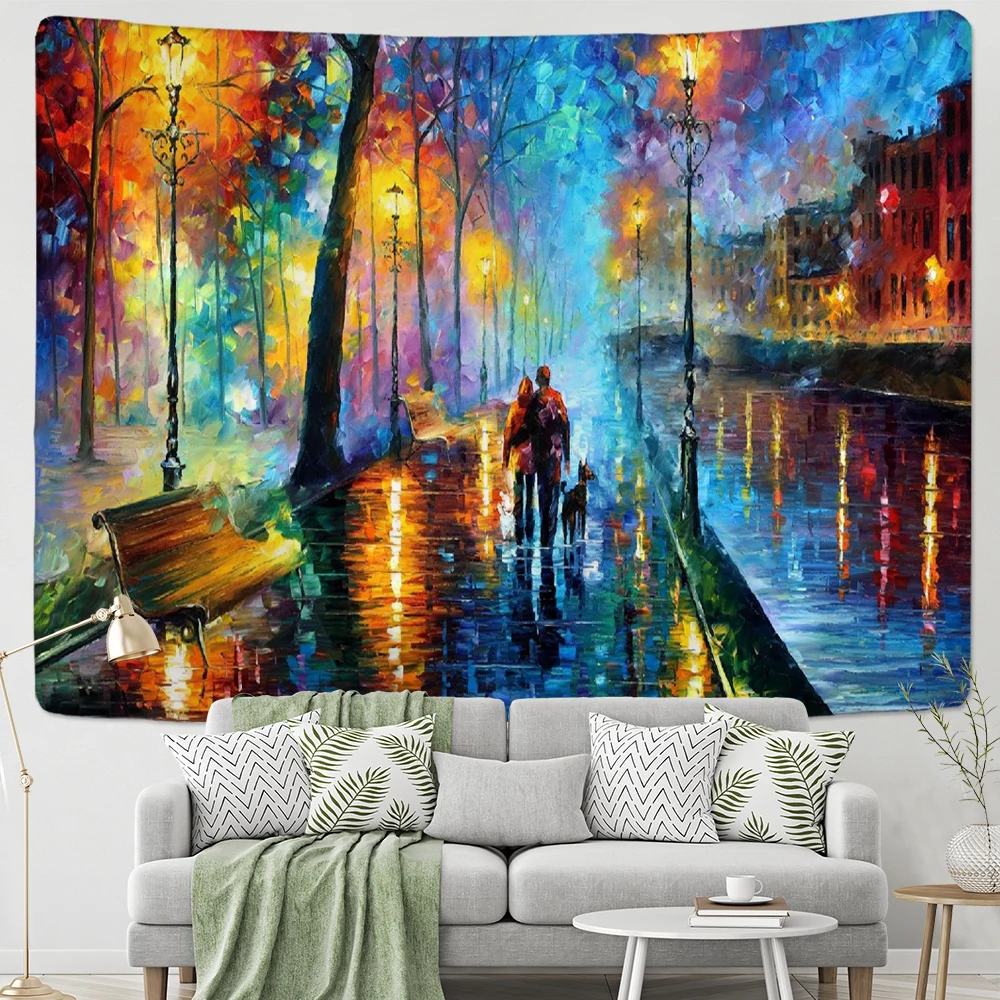 

Painting Trees landscape Tapestry Wall Hanging 3D Printed Polyester Background Cloth Natural Scenery Bohemian Home Decor Blanket