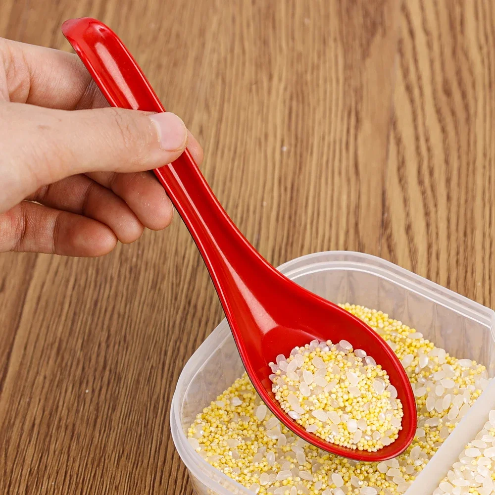 Description Picture 6 of itemRed and Black Soup Spoon Spoon Plastic Bicolor with Hook Practical Portable Long Handle Anti Scalding Antiskid Kitchen Tableware