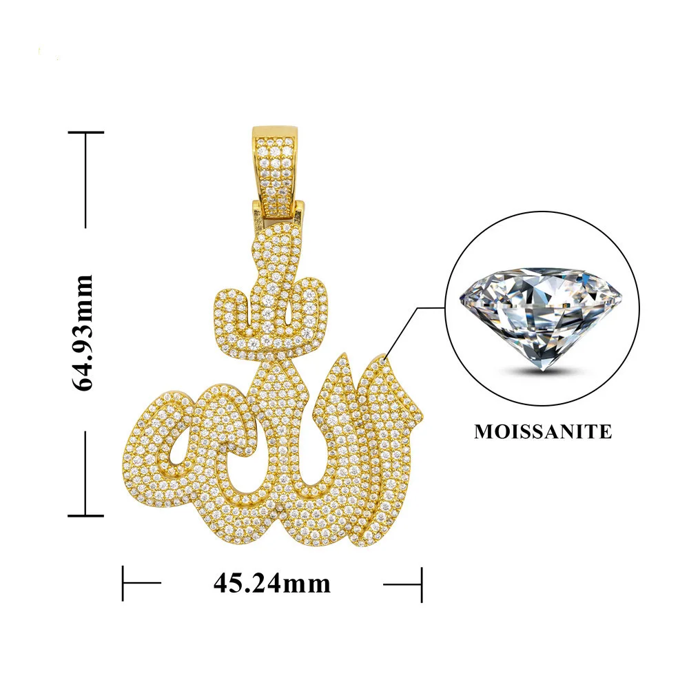 Iced Out Moissanite Allah Pendant 925 Sterling Silver Moissanite Diamond Pendant Ins Hiphop Handmade Jewelry Colgantes Pass Test