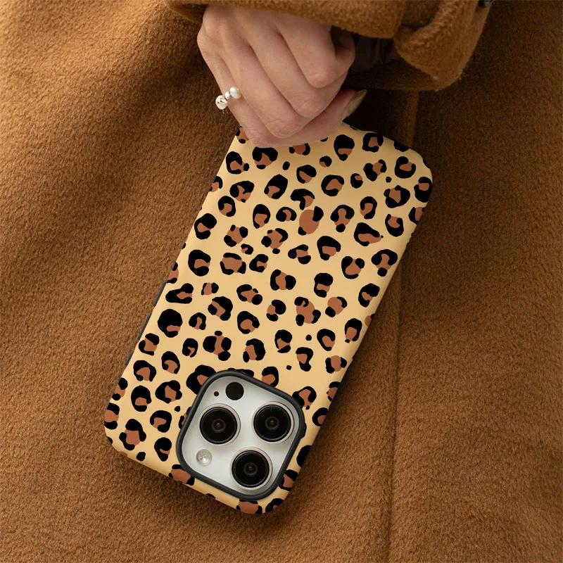 2-in-1 Sexy Leopard Print Phone Case with Protective Film