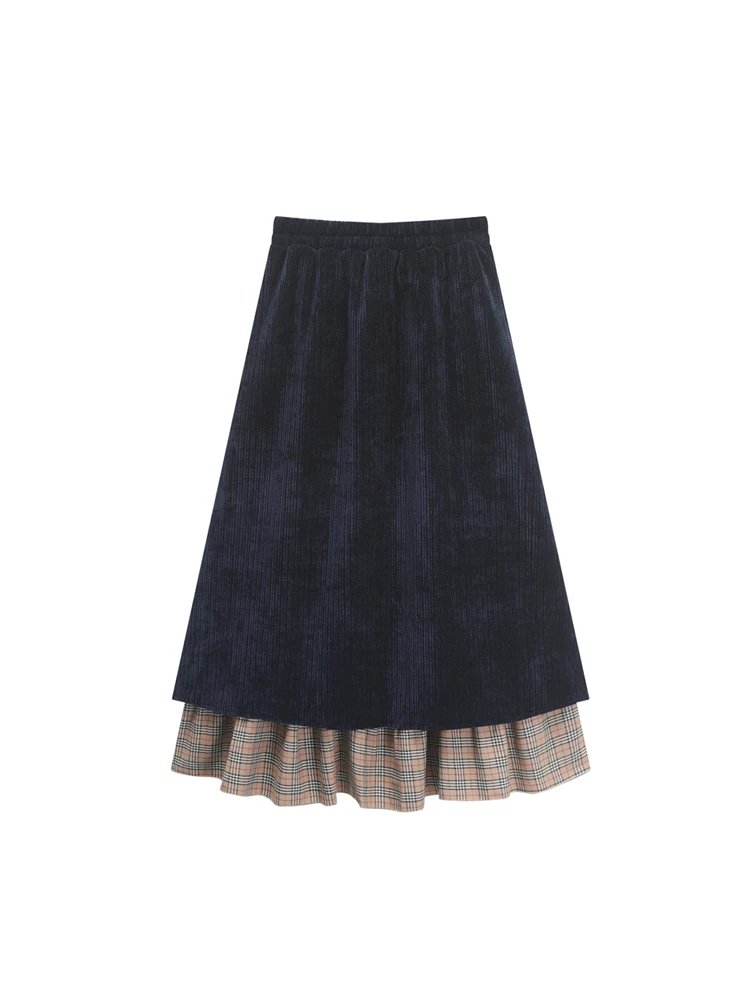 

New Design Women Pleated Skirt Patchwor Contrasting Colors Casual A-Line Skirt Female High Stree Autumn Winter Japanese Fashion