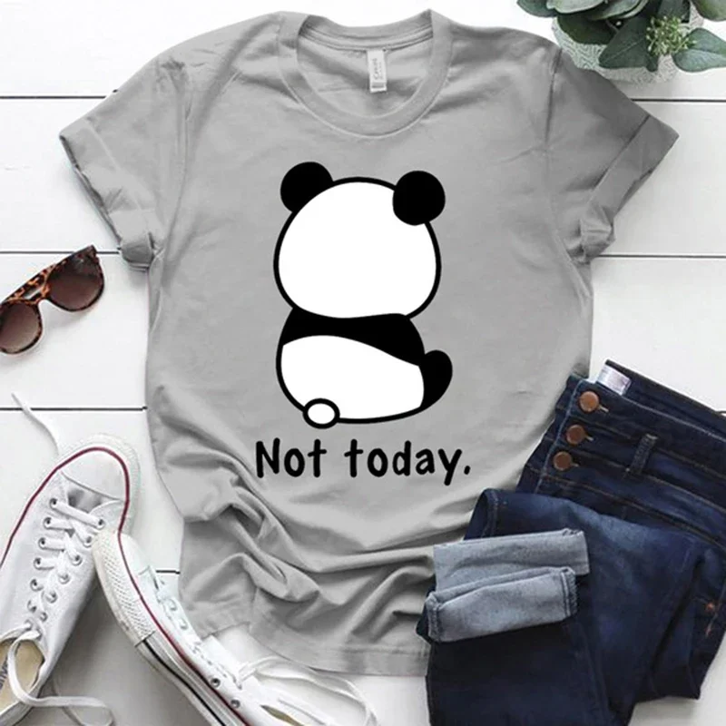

Women Tops O-neck Sexy Black Grey Tees Cute Panda Not Today Funny Summer Female Soft Tees T Shirt Aesthetic Graphic T Shirt Top