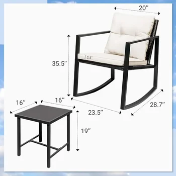 Patio Chairs 3 Piece Outdoor Bistro Sets Coffee Table and Cushions Frame Patio Furniture for Porch,White Garden Furniture Sets 6