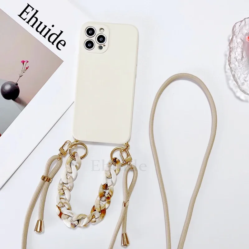 Luxury Crossbody Lanyard Case with Liquid Silicone Strap and Marble Chain Cover