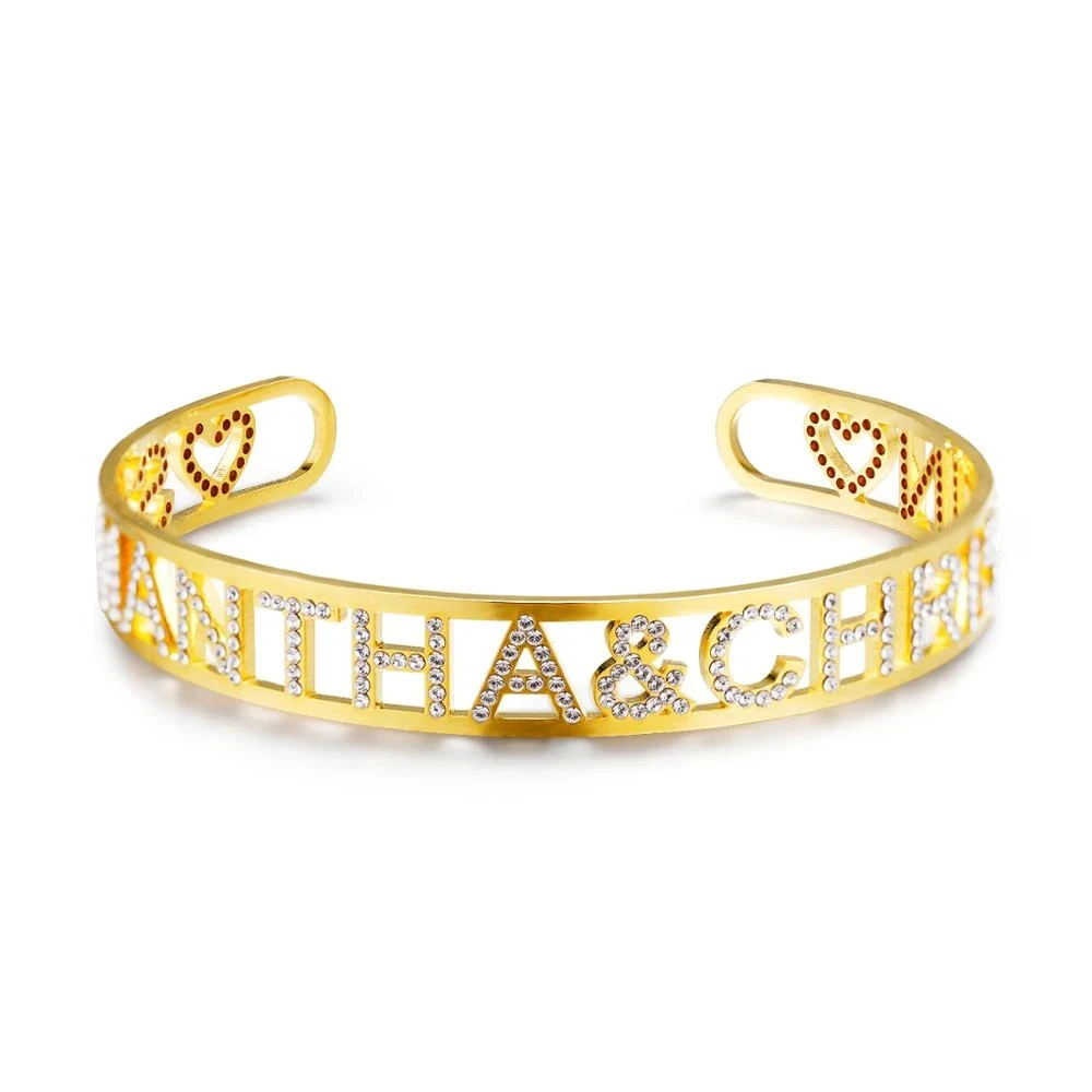 Custom Gold Name Bangles Personalized Bangle ID Family Lover Nameplate Faith Letter Bangles & Bracelet Stainless Steel Adjusted