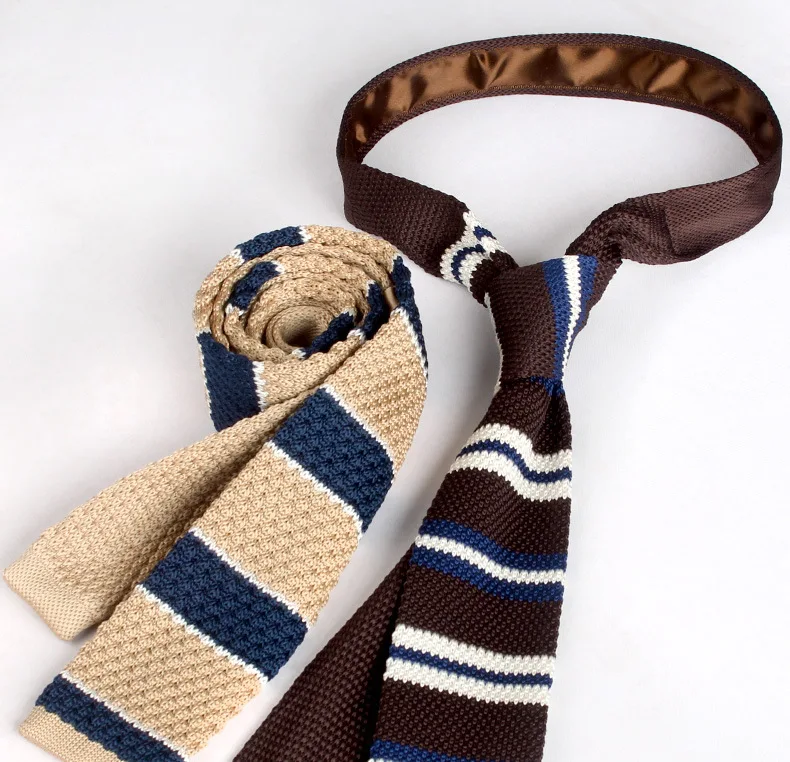 New Trendy British Casual Knitted Ties For Men Narrow Flat 6cm Width Striped Neckties College Boys Shirt Accessories Suit Cravat