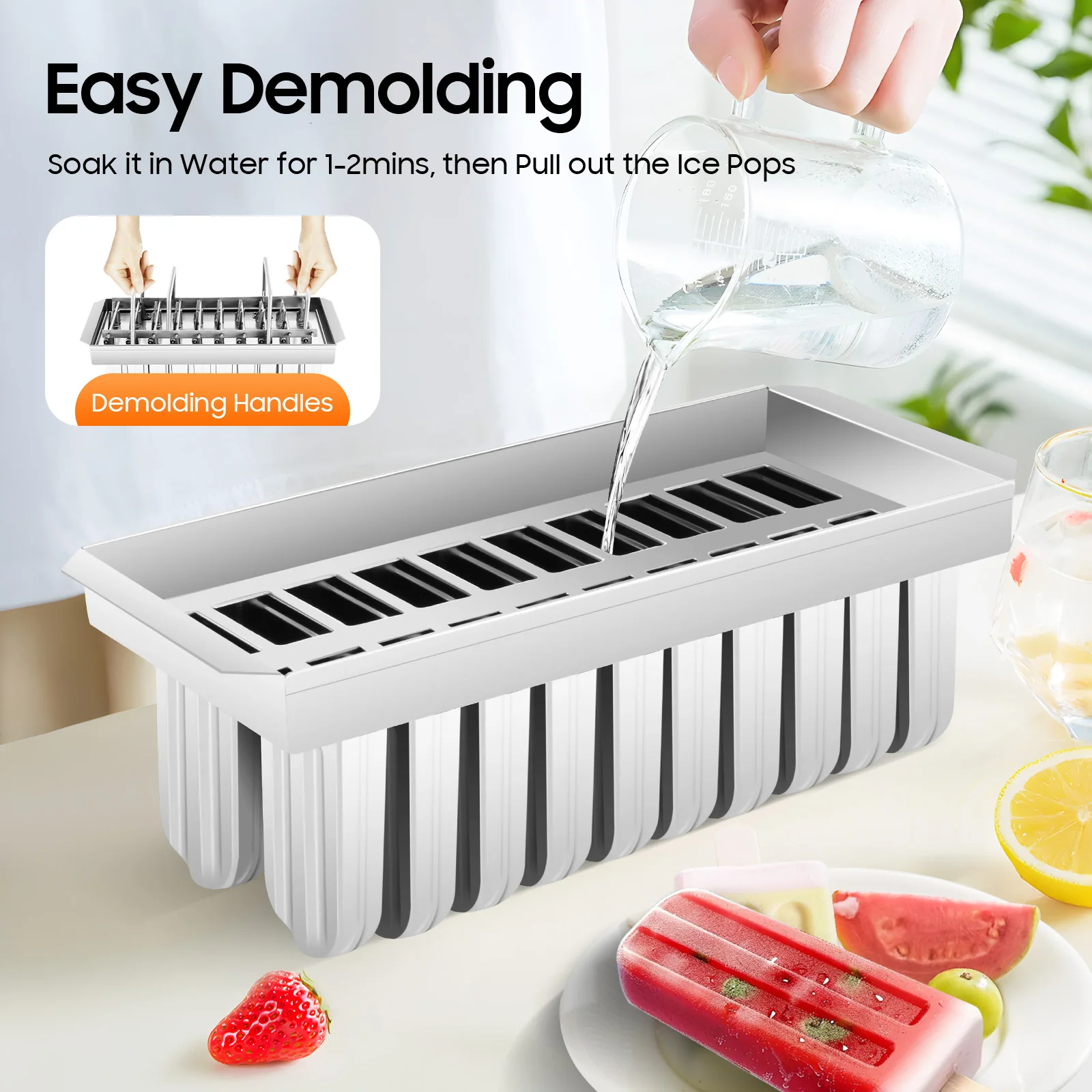 20PCS Stainless Steel Popsicle Mold, 85g/0.19lbs Each Mold Capacity, Round Headed Double Groove Ice Pop Molds