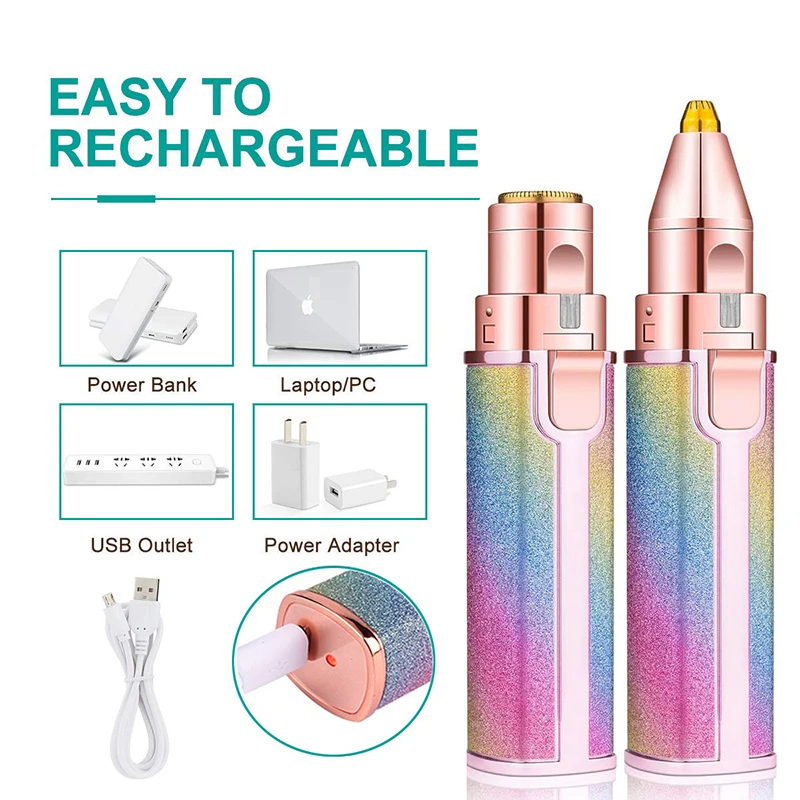 2 in 1 Rechargeable Electric Eyebrow Trimmer Lady Shaver Women Epilator Facial Hair Remover Pen Size Female Hair Shaving Razor 3