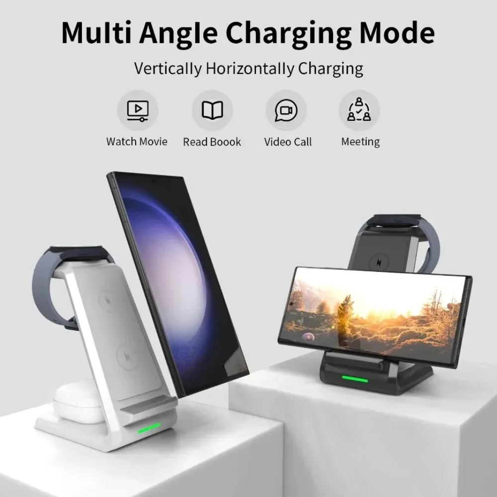 3 in 1 100W Wireless Charger Stand Fast Charging Dock Station Pad For iPhone 16 15 14 13 12 Pro Max iWatch Samsung S24 S23 S22