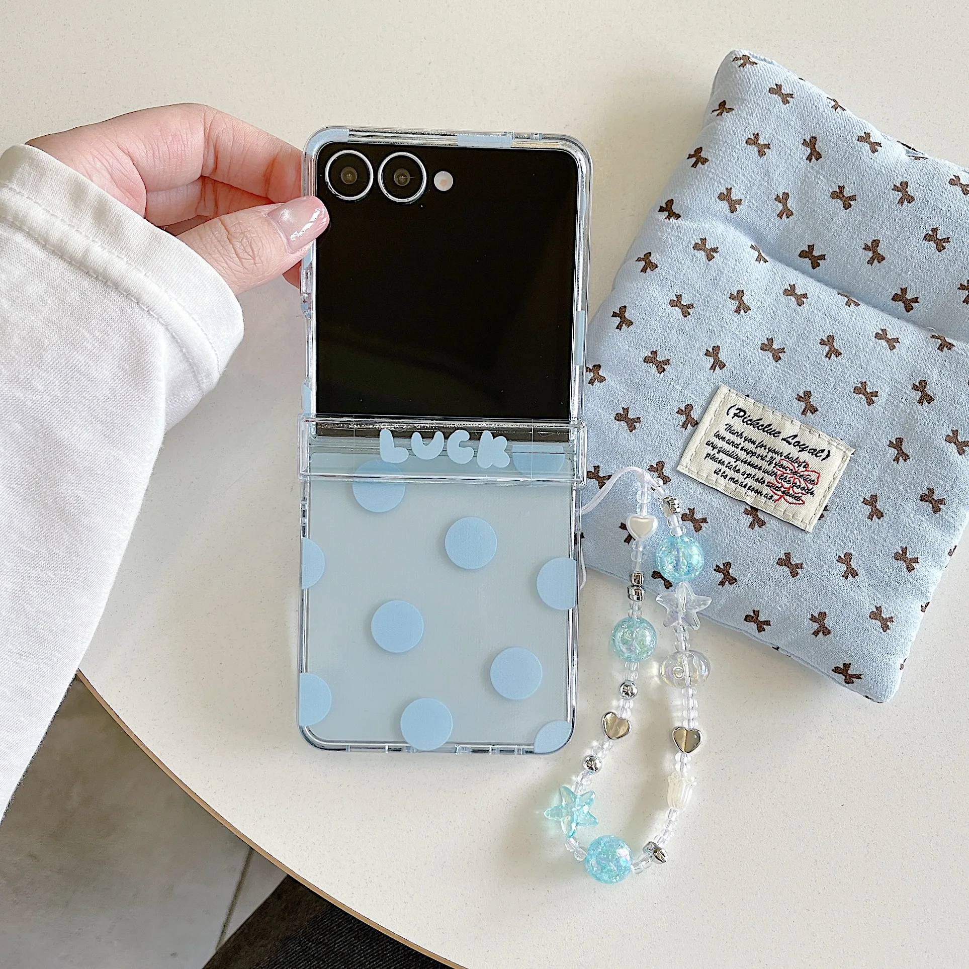 Colorful Polka Dot Design Phone Case with Chain Hinge and Clear Cover