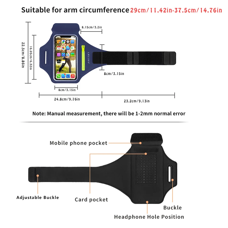 Mobile Phone Armband Running Sport Armbands For iPhone 16 15 14 13 12 Pro Max 14 Plus Samsung S24 Ultra Zipper Arm Bag Case For AirPods Pro 3