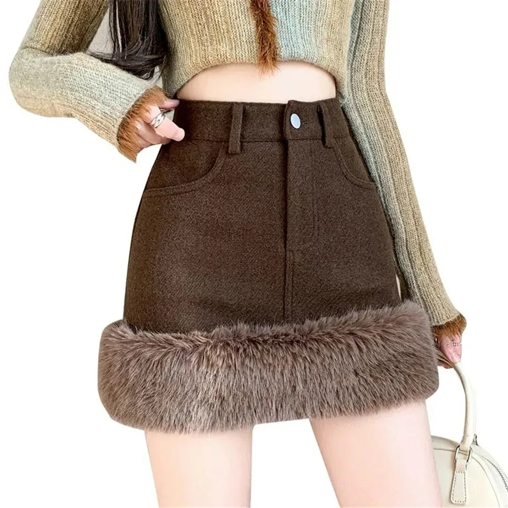 Y2KtrendAutumn And Winter Hair A Word Female 2024 New High-Waisted Woolen Small Fragrant Skirt Spice G