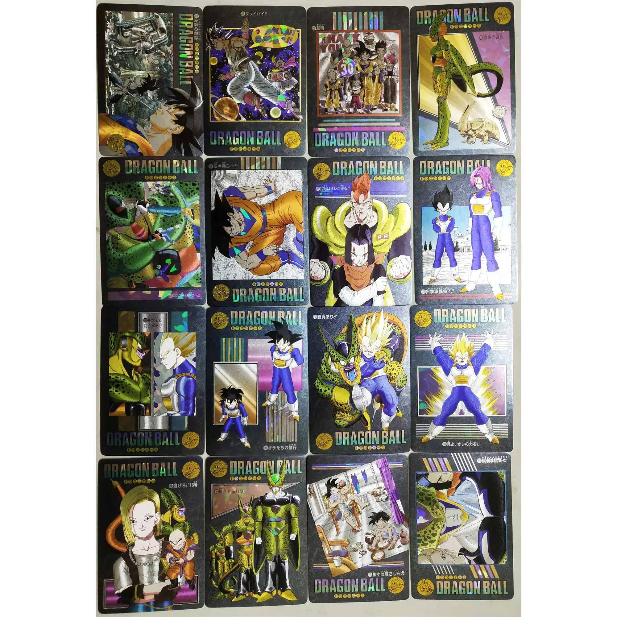 54+5Pcs/set Dragon Ball Z Super Saiyan Goku Gohan Trunks Majin Buu Cell Texture Flash Cards Classic Anime Collection Cards Toys