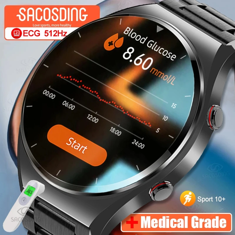 

2023 New Non-Invasive Blood Glucose Smart Watch Men Full Touch Screen Sport Fitness Watches Bluetooth For Android IOS smartwatch
